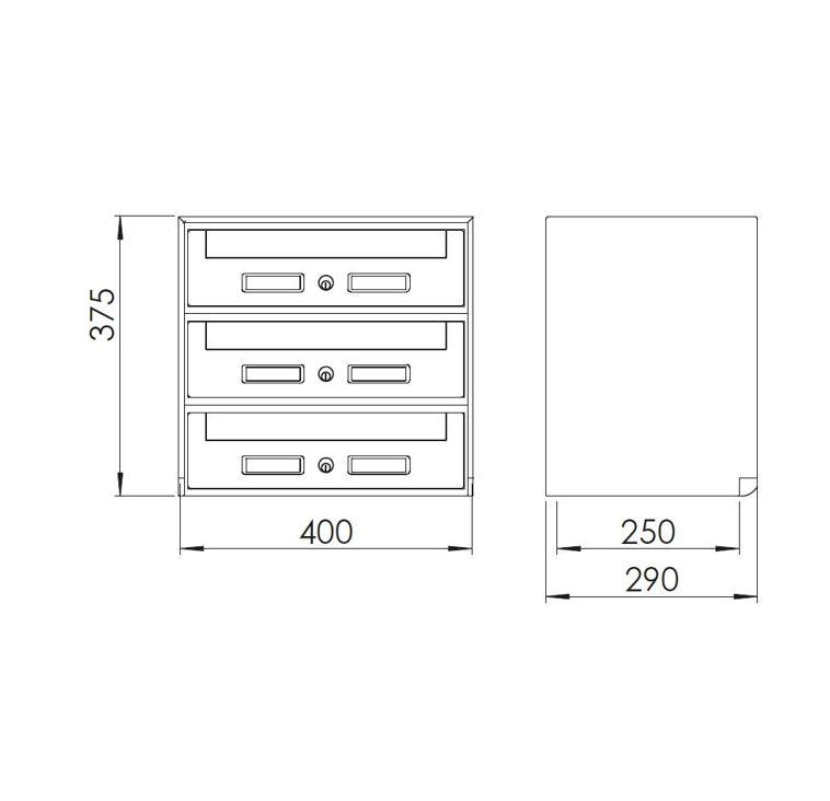 SC5 standard modular letterbox units with front mail collection – 3 mailboxes